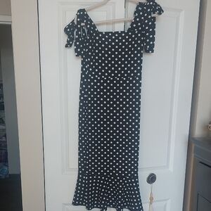 SHEIN Black and White Polka Dot Midi Dress